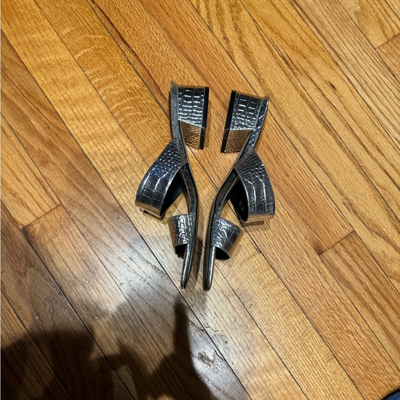 Alligator Crocodile Animal Print Slip Embossed shiny wide Strap Chunky block hel - Picture 3 of 9